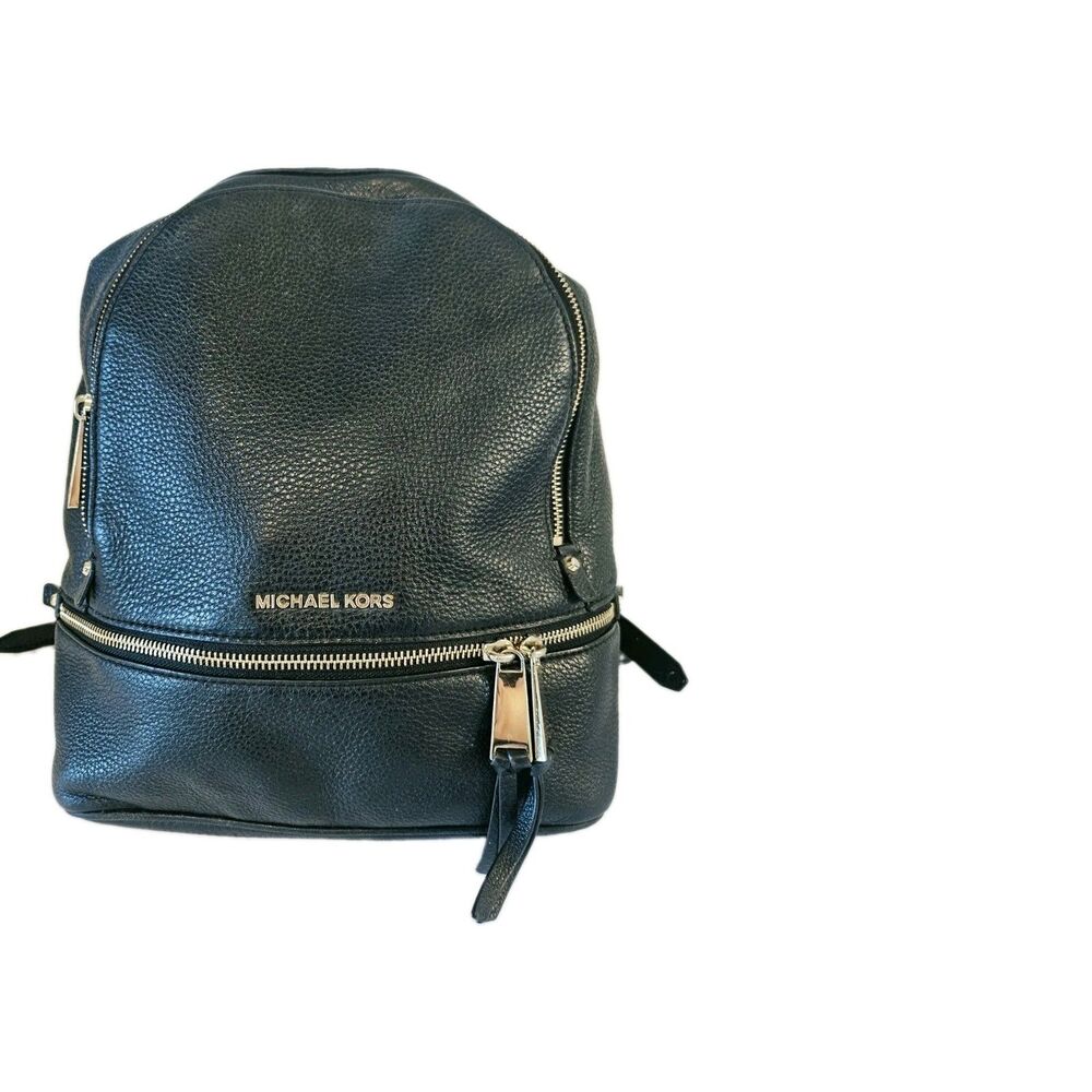 Michael Kors Black Pebbled Leather Rhea Medium Backpack GHW - Picture 4 of 13